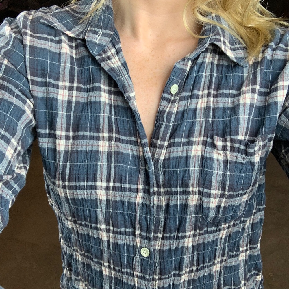 Free People checkered crinkle effect button down